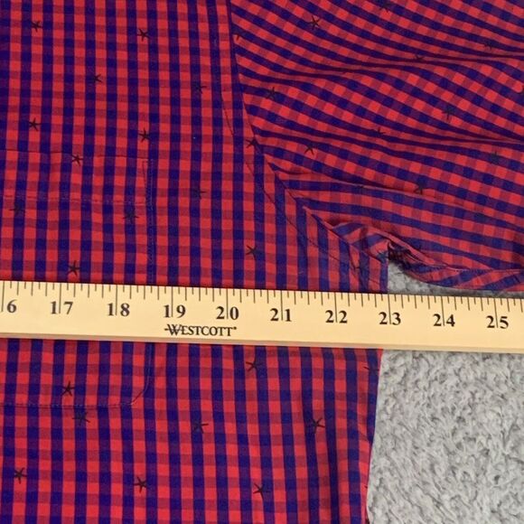 Uniqlo Shirt Mens Large Button Up Pink Blue Gengham Plaid Stars Modern Casual - Picture 5 of 10